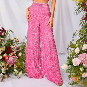 Faeriesty Velvet Sequin Wide Leg Pants High Waisted Retro Trouser Bell Bottoms